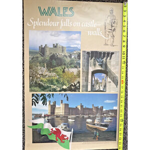 Wales Travel Poster 1980s Photos of Medieval Castles Harlech Conwy Caernarfon